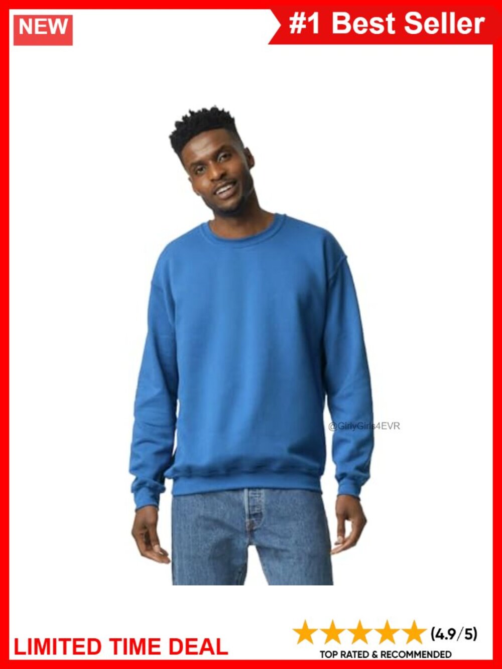 Fleece Crewneck Sweatshirt Classic Fit Brushed Interior Rib Cuffs